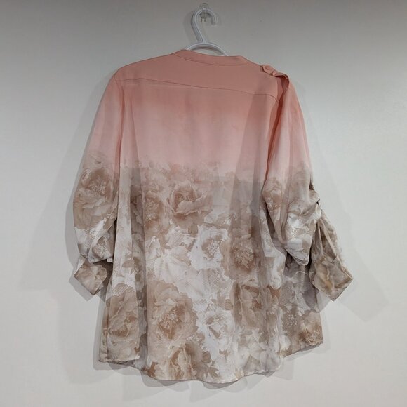 Calvin Klein Button Down Top with Rolled Sleeves Pink Beige Cream Size XL - Picture 6 of 6